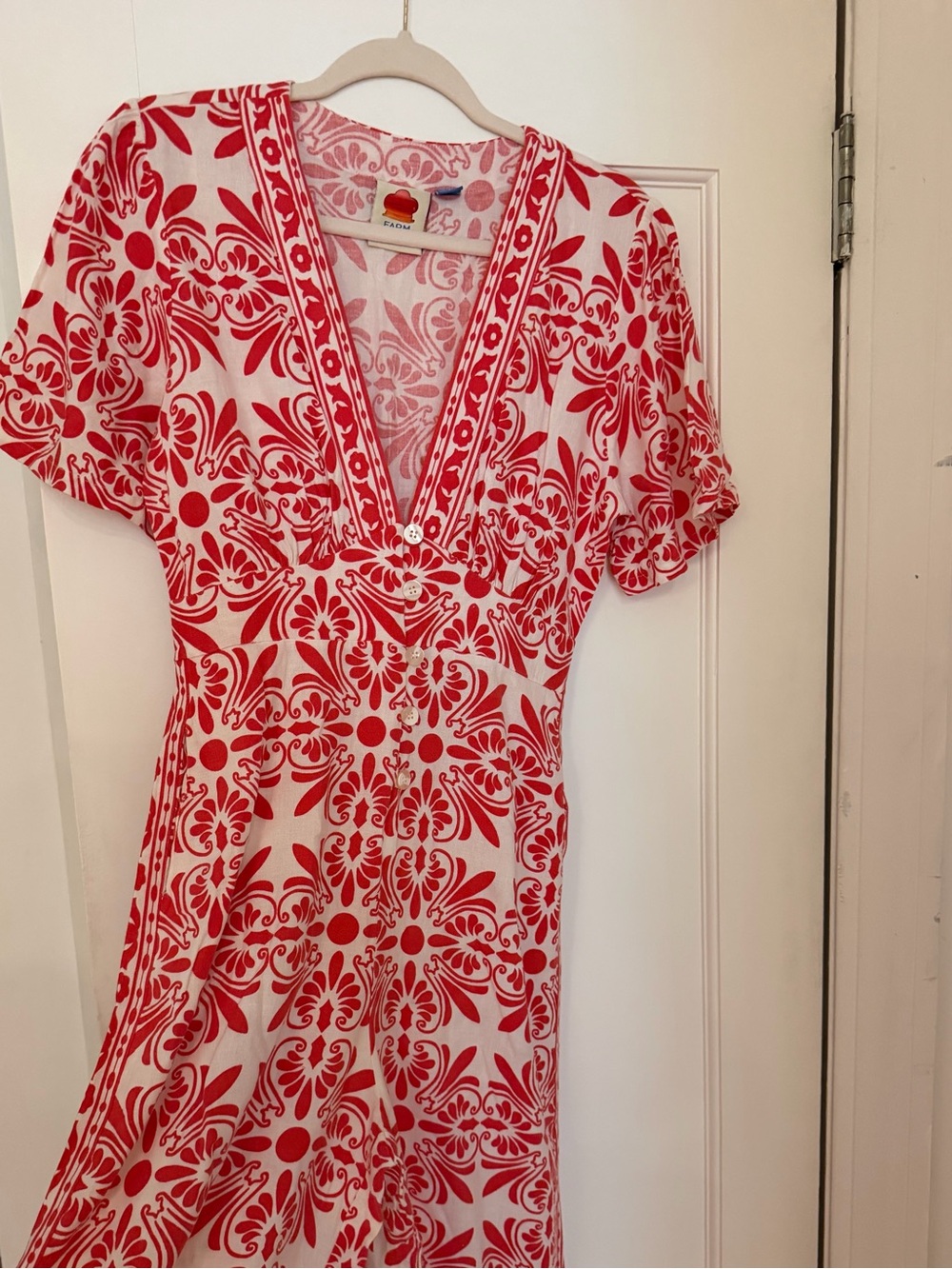 FARM Rio Red & White Floral-Print V-Neck Dress